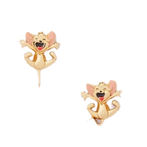 $68 Kate Spade x tom & jerry mouse stud earrings in gold, pink, red, & black - Picture 1 of 7